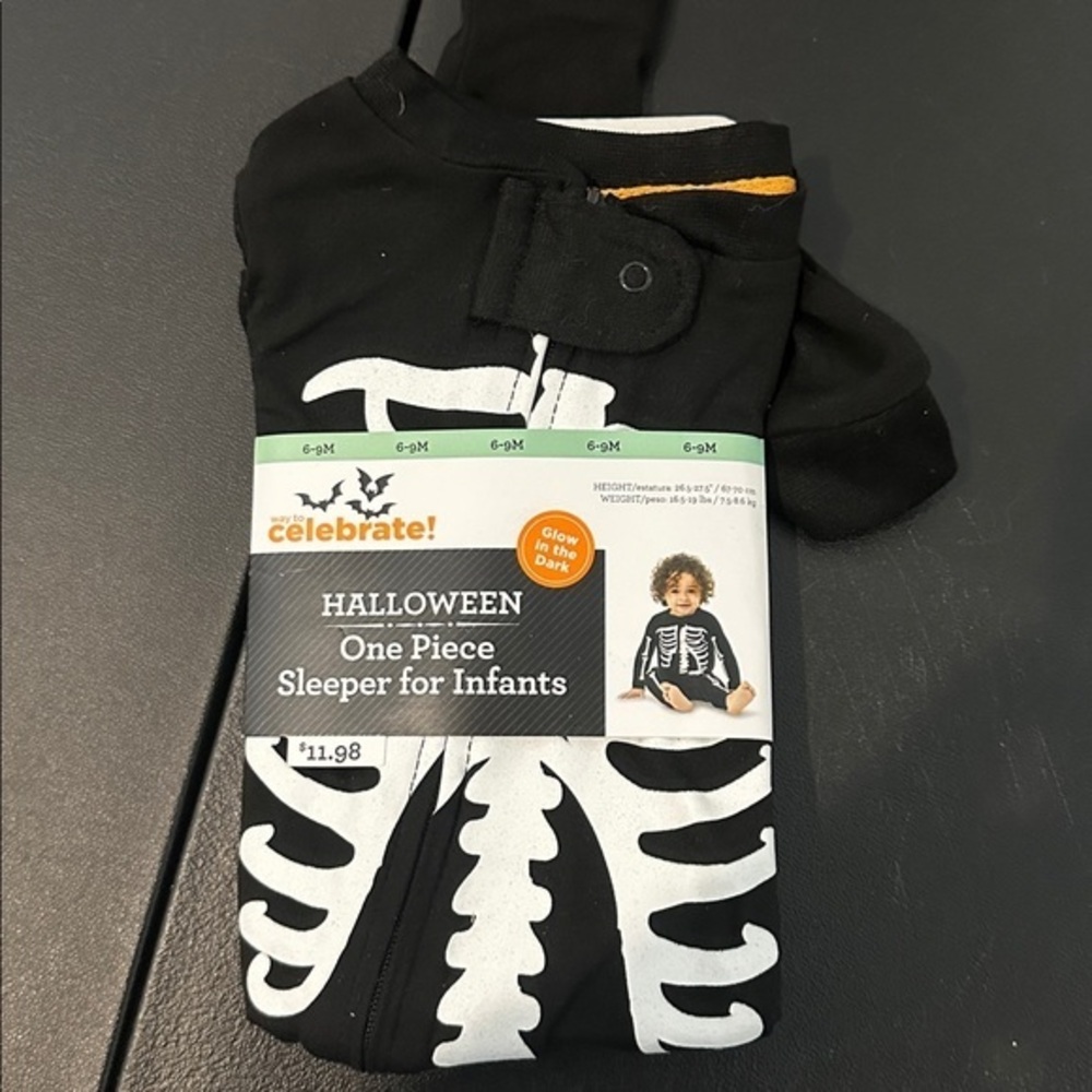 Celebrate Halloween Skeleton One Piece Sleeper for Infants - Black and White